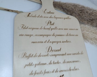 Menu personnalisée en bois - menu pour mariage ou baptême - modèle de menu - décoration mariage ou baptême