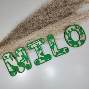 Wooden first name - Baby wall decoration - Children&#39;s bedroom first name - Animal first name - Wooden first name sign - Customizable birth