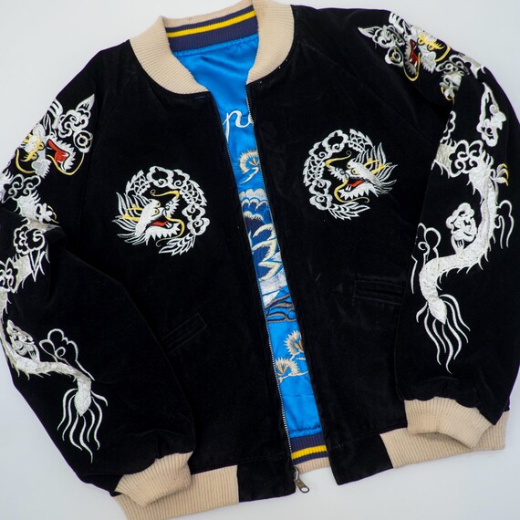 Vintage Japanese Reversible Sukajan Size M White Drag… - Gem