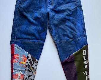 COTÉ MER rekonstruierte Indigo-Patchwork-Denim-Jogginghose W31–32