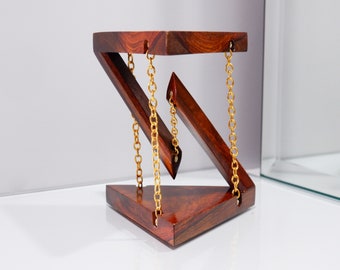 Tensegrity for Home/Office Decor, Made with Solid Wood, Triangle Shape, Gold Finish Chain, Showpiece
