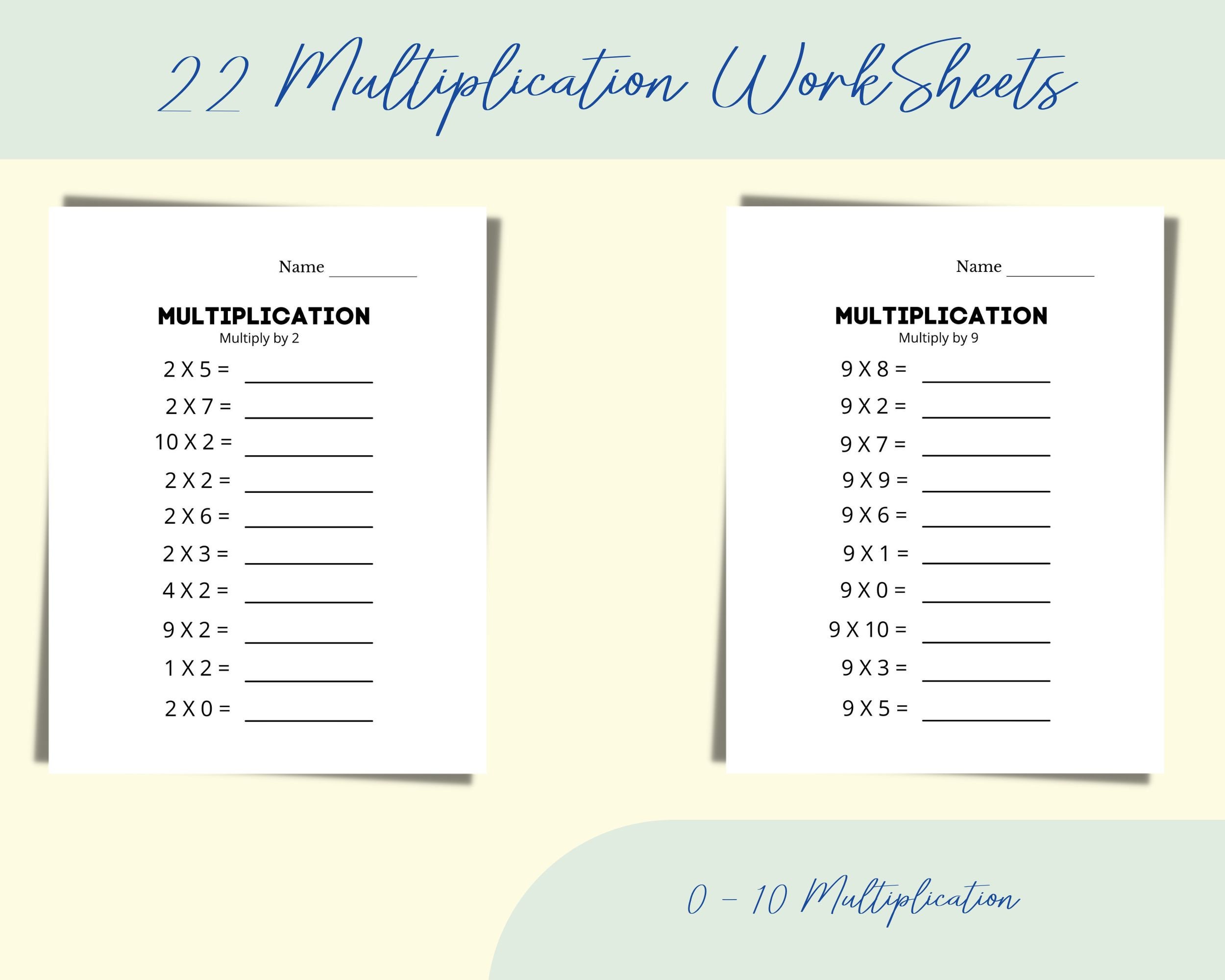 22 Multiplication Worksheets for Kids Numbers 0 - 10 Tables ...