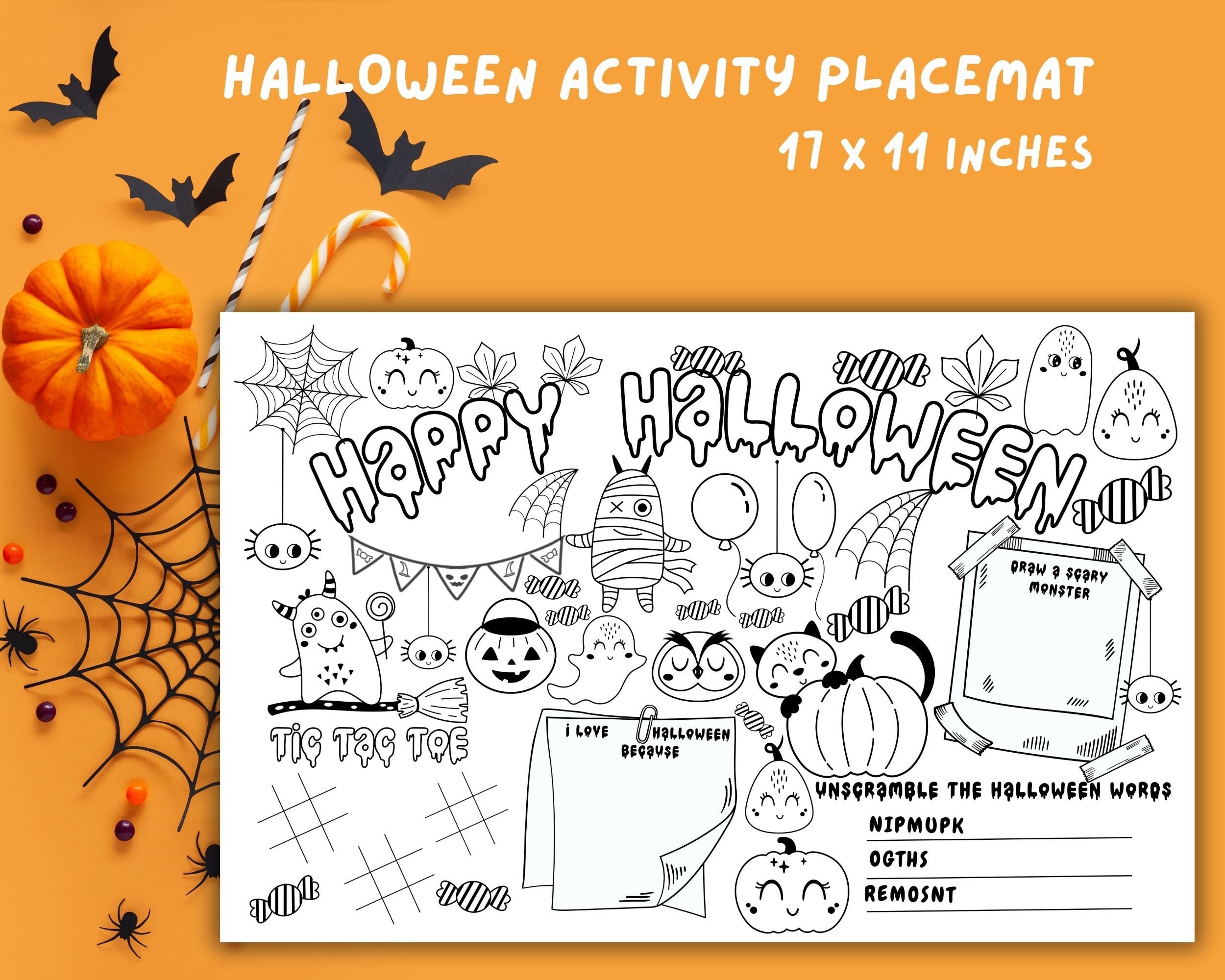 Halloween Party Placemat for Kids | Printable Halloween Activity ...