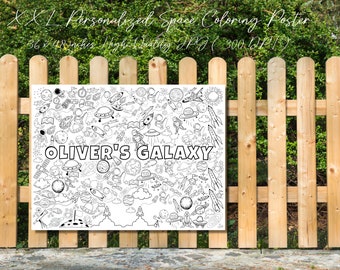 Personalized Space Coloring Poster: Giant Kids&#39; Activity, Custom Name (Digital Download)