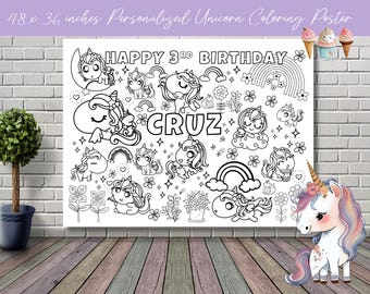 Personalized Unicorn Coloring Poster: Large Printable Wall Art (Digital Download)