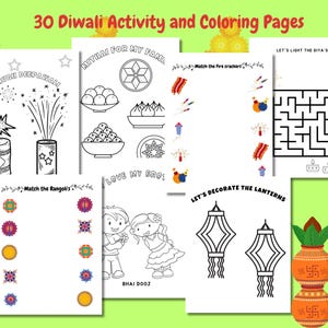 Diwali Coloring Pages Bundle: Mandalas, Diyas, Activities (PDF)