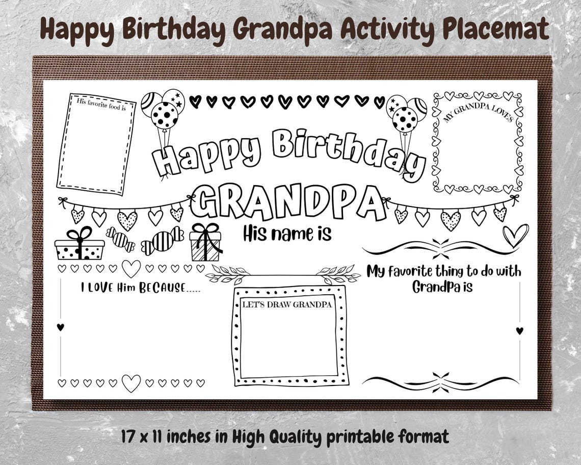 Grandpa Birthday Coloring Page: Fill-in Activity Sheet (digital ...