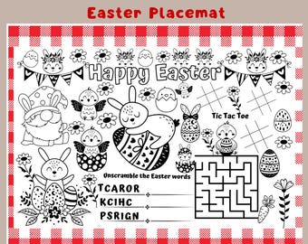 Easter Activity Placemat for Kids: Coloring Page Games (PDF)