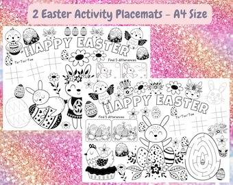 Easter Activity Placemat for Kids: Coloring Pages & Games (Printable)
