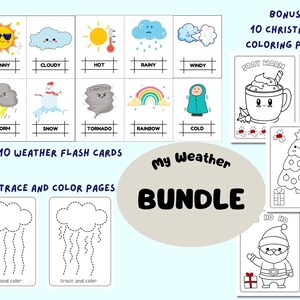 10 Flashcards de Clima | 10 Páginas de Colorir e Traçar Nuvens | Recurso de Aprendizagem Montessori para Educação Domiciliar | Atividade Educacional para Imprimir