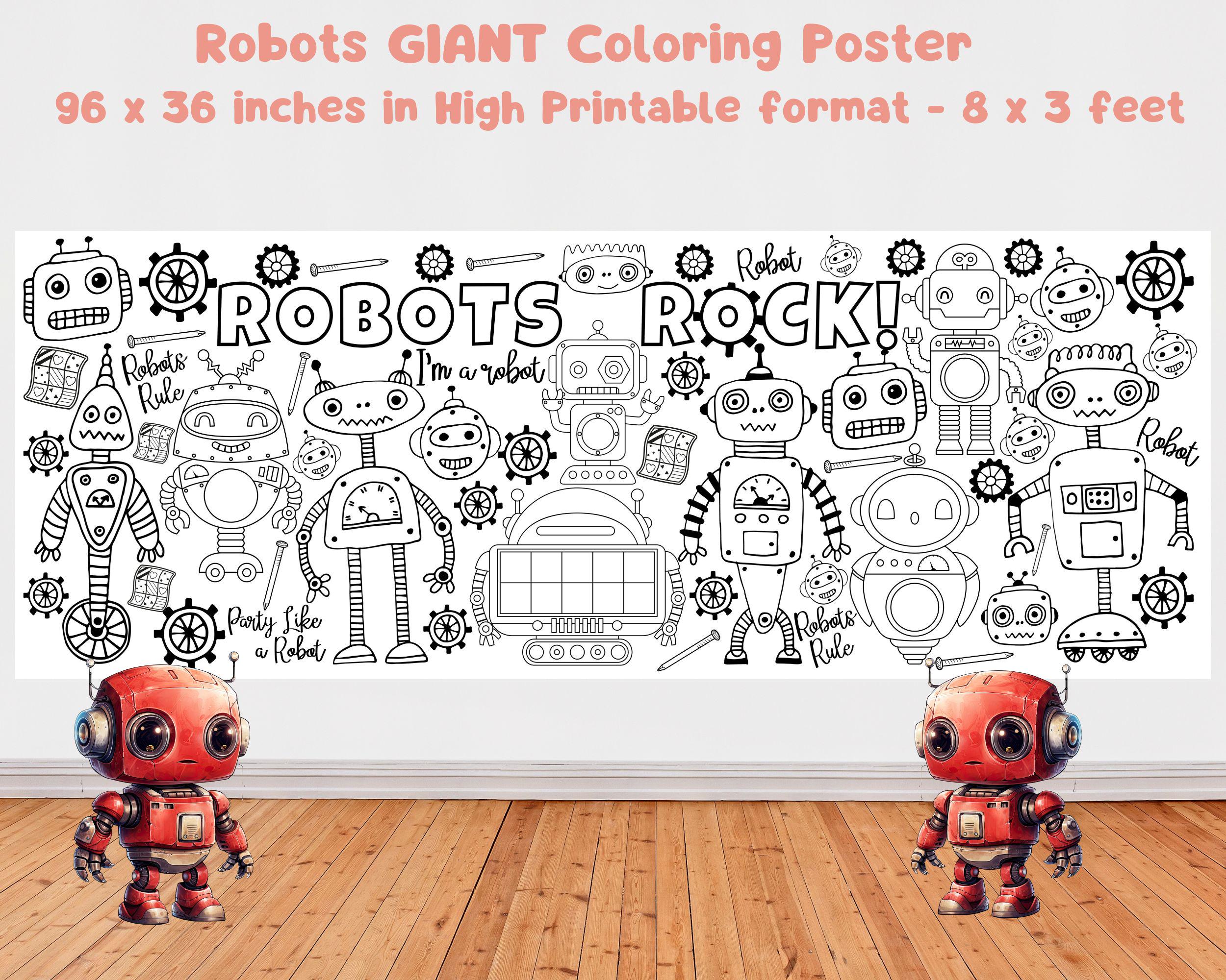 Robots Birthday Coloring Poster: Giant Personalized Table Banner (PDF)