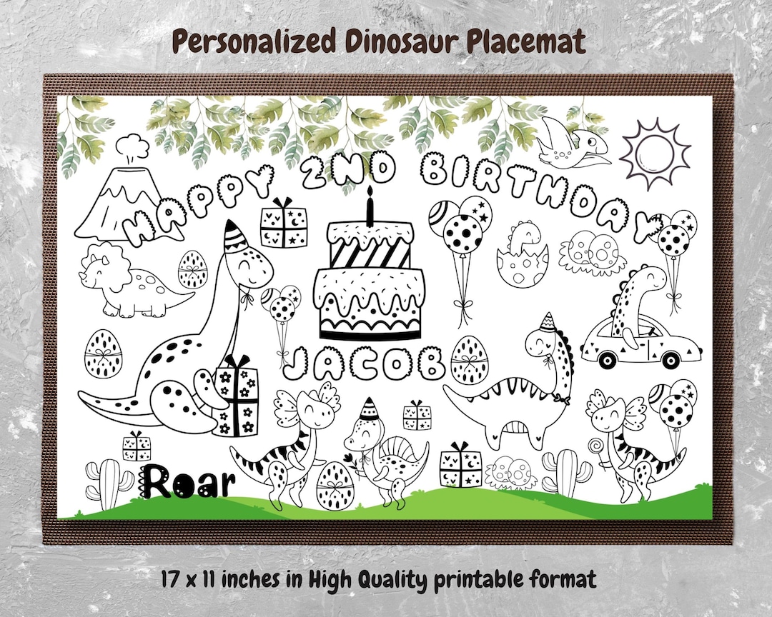 Personalized Dinosaur Birthday Party Placemat for Kids Birthday Party ...