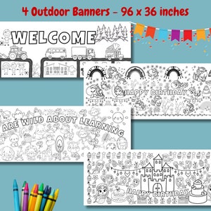 4 Giant Coloring Banners 96 x 36 inches XXL Giant Coloring Banner BUNDLE | 4 GIANT Coloring Posters for kids | Outdoor Coloring Banner