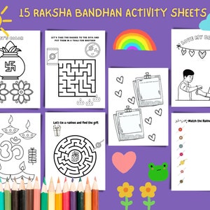15 Raksha Bandhan Activity pages for preschoolers printable worksheets | Simple Raksha Bandhan activity worksheets for kids | Rakhee pages