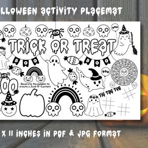 Halloween Party Placemat for kids  | Printable Halloween Activity Placemat | Coloring and Activity placemat for Halloween