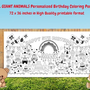 XXL TIER Personalisiertes Geburtstagsplakat | RIESEN-Tisch Mal Poster für Kinder | Tierposter zum Ausmalen zum Kindergeburtstag