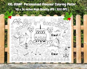 XXL Giant Dinosaur Coloring Poster: Personalized Birthday Activity (Digital Download)