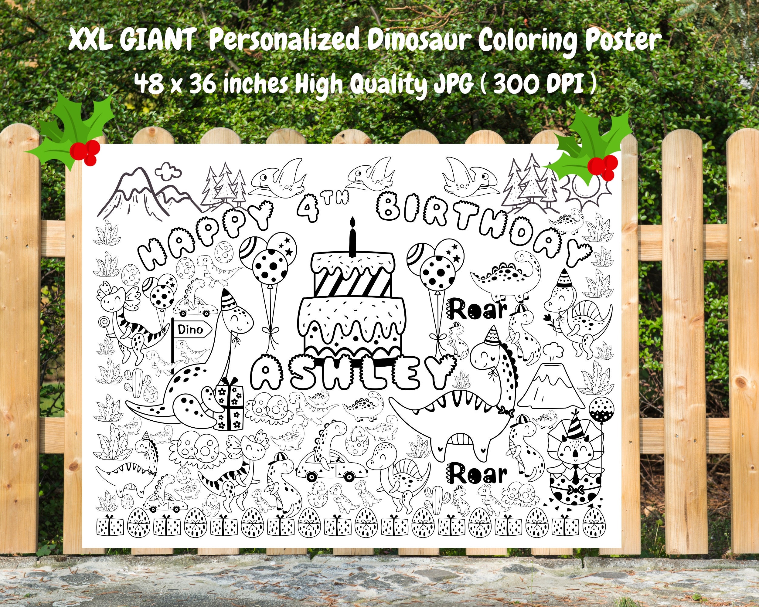 XXL Giant Dinosaur Coloring Poster: Personalized Birthday Activity (Digital Download)