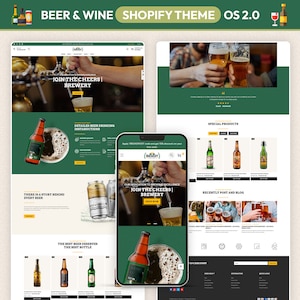 May include: A website homepage for a brewery featuring a green background with images of beer bottles and cans. The website includes text that says "Join the Cheers Brewery" and "There is a story behind every beer".