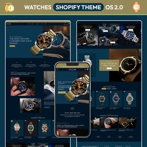 Peut inclure: Page d'accueil d'un site web pour une entreprise horlogère appelée Clockly. Le site web présente une variété de montres, dont une montre dorée avec un cadran noir, une montre bleue avec un cadran argenté et une montre noire avec un cadran doré. Le site web présente également une bannière qui dit "Économisez 20% sur votre première commande".