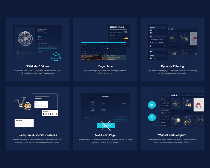 Fishing accessories online store design with product filters