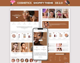 ラグジュアリービューティーShopifyテーマ、化粧品ストアテンプレート、スキンケア＆メイクアップShopifyウェブサイト、エレガントなビューティーEコマース