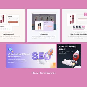 May include: A colorful illustration of a rocket launching into the sky with clouds. The text "Super fast loading Speed." and "Supercharge your store with Queen Shopify." is displayed on a dark blue background.