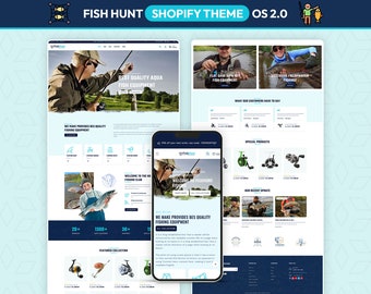 Fishing Shopify Theme, Outdoor Sports Store Template, Camping Ecommerce Website, Hunting Gear Shop, Fishing Equipment Design