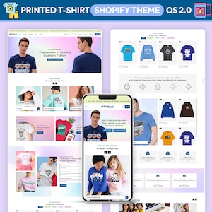 Op de afbeelding: Een website-mockup voor een bedrukte T-shirt-winkel. De website heeft een verscheidenheid aan T-shirts met verschillende ontwerpen en kleuren. De website bevat ook een sectie waar klanten hun eigen aangepaste T-shirts kunnen maken. De website is gebruiksvriendelijk en gemakkelijk te navigeren. De website is ook geoptimaliseerd voor mobiele apparaten.