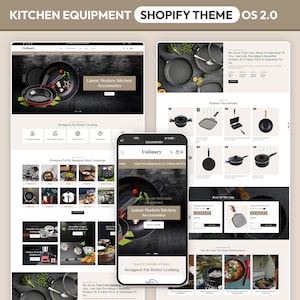 Peut inclure: Page d'accueil d'un site Web pour un magasin d'équipements de cuisine appelé Culinary. Le site Web propose une variété de produits de cuisine, notamment des ustensiles de cuisine, des moules à pâtisserie et des outils de cuisine. Le site Web propose également un appel à l'action pour explorer les nouveaux arrivages et une offre du jour.