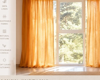 100% Organic Linen Curtain. Stonewashed Linen Window Panel. Linen curtains with hidden tab. Linen Curtain Panel. LSK