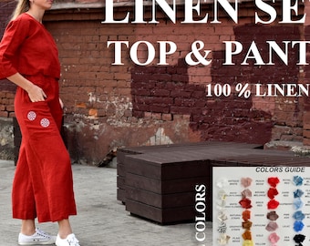 Christmas Linen pants & linen top, linen top, pants woman, linen woman clothing, gift for christmas, linen clothing, linen pants, set linen
