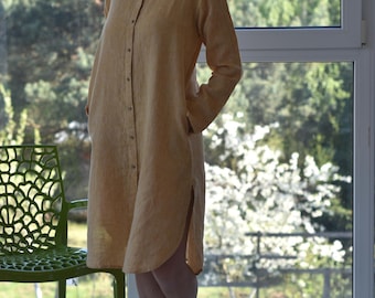 Linen Shirt Dress, Linen Dress, Casual Button Down Blouse Long Sleeve Shirt Dress, Dress With pocket,Bridesmaid Dress, Evening Dress
