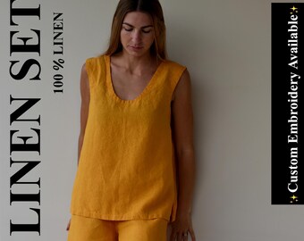 Linen pants & linen top, linen top, pants woman, linen woman clothing, gift for christmas, linen clothing, linen pants