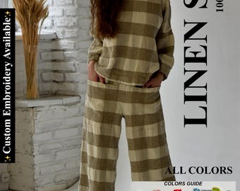 Linen pants & linen top, linen top, pants woman, linen woman clothing, gift for christmas, linen clothing, linen pants, set linen