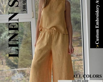 Linen pants & linen top, linen top, pants woman, linen woman clothing, gift for christmas, linen clothing, linen pants