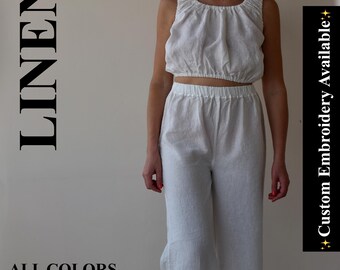 Linen pants & linen top, linen top, pants woman, linen woman clothing, gift for christmas, linen clothing, linen pants
