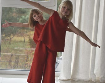 Linen PANTS & TOP for kids / set for girl / natural clothing for kids / kids linen pants top / linen clothing for kids / gift for christmas