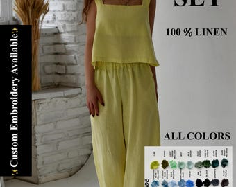 Linen pants & linen top / pants woman / linen top/ linen woman clothing / gift for christmas / linen clothing/ linen pants