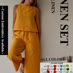 Linnen broek en linnen top, linnen top, broek vrouw, linnen dameskleding, cadeau voor kerst, linnen kleding, linnen broek