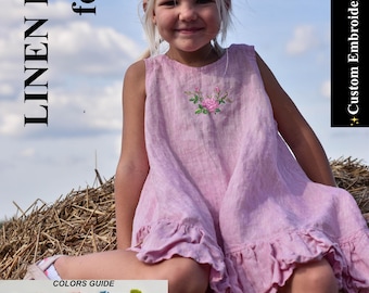 Linen dress for girls with playful ruffles / Pink baby linen dress / Available in multiple colors / Kids dress / Children's outfit
