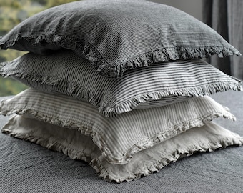 Linen PILLOWCASE ruffles Stone Washed Softened Envelope closure linen pillow case Standard Queen King linen pillow cover - body pillow