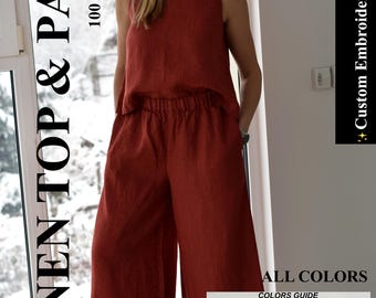 Linen pants & linen top, linen top, pants woman, linen woman clothing, gift for christmas, linen clothing, linen pants