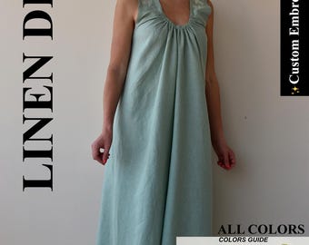 LINEN DRESS / Linen night dress / Linen nightgown / Slip linen dress / Linen long dress / Slip dress / Gift Christmas/ Women's Vintage