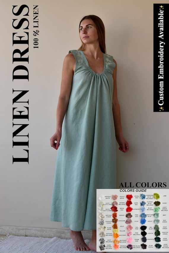 linen night dress for women Linen Short Night Gown ANTIQUE