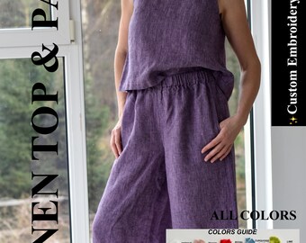 Linen pants & linen top, linen top, pants woman, linen woman clothing, gift for christmas, linen clothing, linen pants