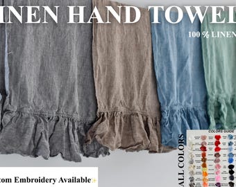 Ruffled linen towels & hand towels. Elegant linen tea towels by so linen! Organic linen towel. Stonewashed softened. Bathroom. Towel linen