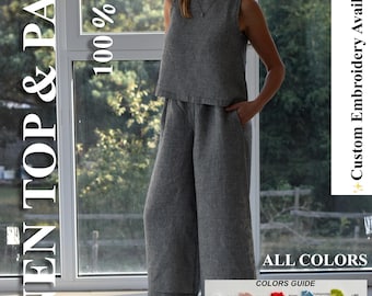Linen Culottes & Top / set woman / linen pants set linen top/ pajama woman clothing / linen pant woman linen clothing/ linen top / culottes