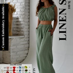 Linen pants & linen top, linen top, pants woman, linen woman clothing, gift for christmas, linen clothing, linen pants