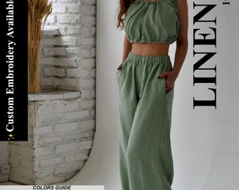 Linen pants & linen top, linen top, pants woman, linen woman clothing, gift for christmas, linen clothing, linen pants